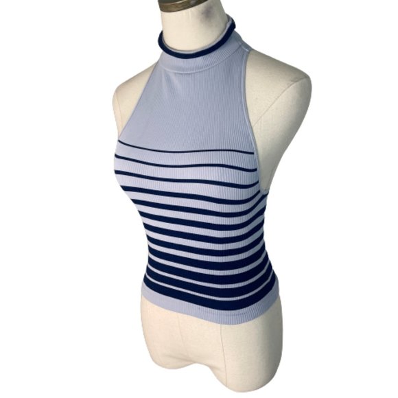 Free People Tops - Free People Intimately XS/S Crop Top Blue Stripe Mock Turtleneck Bodycon